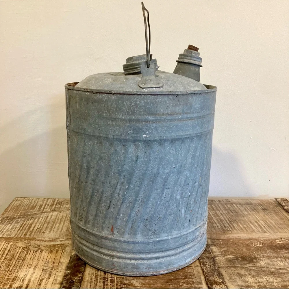 Vintage Galvanized Metal 5 Gallon Pail Sunflower Top Oil Can
